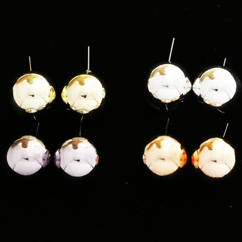 Mirrored Stud-Earrings With Bead Accents  Multi-Color 12 Per Package E2036GR