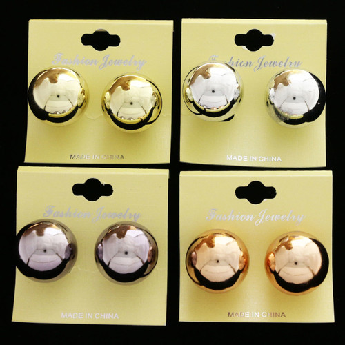 Mirrored Stud-Earrings With Bead Accents  Multi-Color 12 Per Package E2036GR