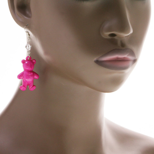 Teddy Bear Dangle-Earrings Multi-Color 12 Per Package E2112C