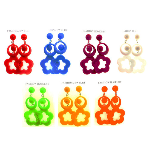 Flower Dangle-Earrings Multi-Color 12 Per Package E2114C