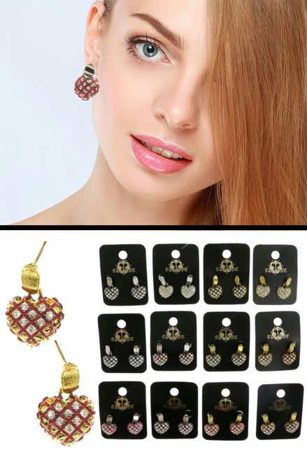 Hearts Dangle-Earrings With Crystal Accents  Multi-Color 12 Per Package E212BC Hearts Dangle-Earrings With Crystal Accents  Multi-Color 12 Per Package E212BC