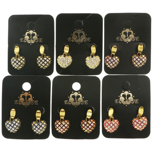 Hearts Dangle-Earrings With Crystal Accents  Multi-Color 12 Per Package E212BC