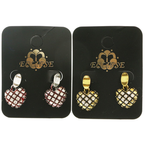 Hearts Dangle-Earrings With Crystal Accents  Multi-Color 12 Per Package E212BC