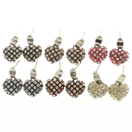 Hearts Dangle-Earrings With Crystal Accents  Multi-Color 12 Per Package E212BC