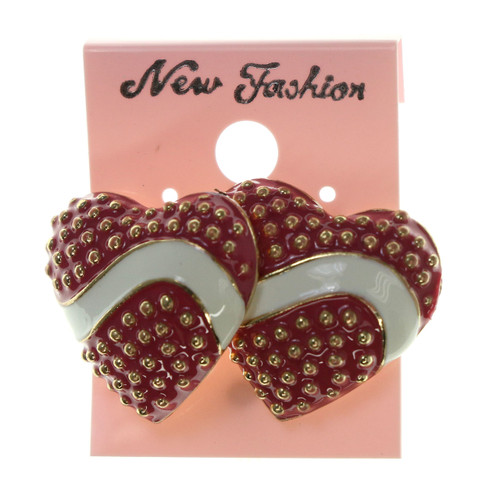 Heart Stud-Earrings Assorted-Color & Gold-Tone 12 Per Package E21C