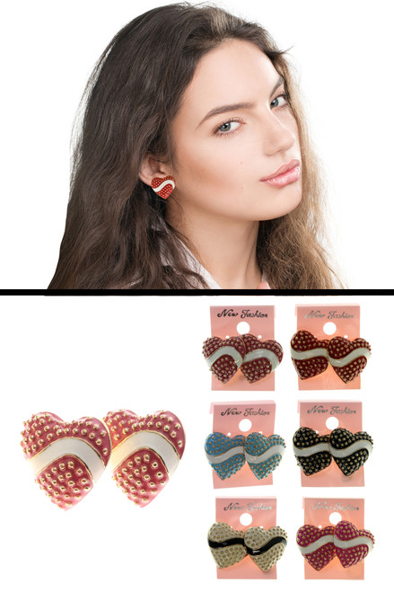 Heart Stud-Earrings Assorted-Color & Gold-Tone 12 Per Package E21C Heart Stud-Earrings Assorted-Color & Gold-Tone 12 Per Package E21C