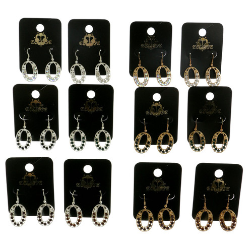 Multi-Color Metal Dangle-Earrings With Crystal Accents 12 Per Package E224B