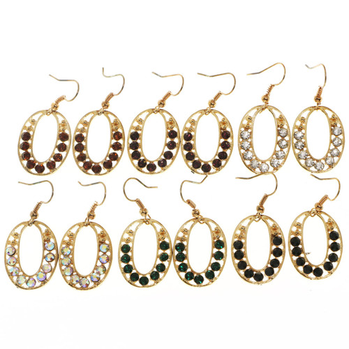 Multi-Color Metal Dangle-Earrings With Crystal Accents 12 Per Package E224B