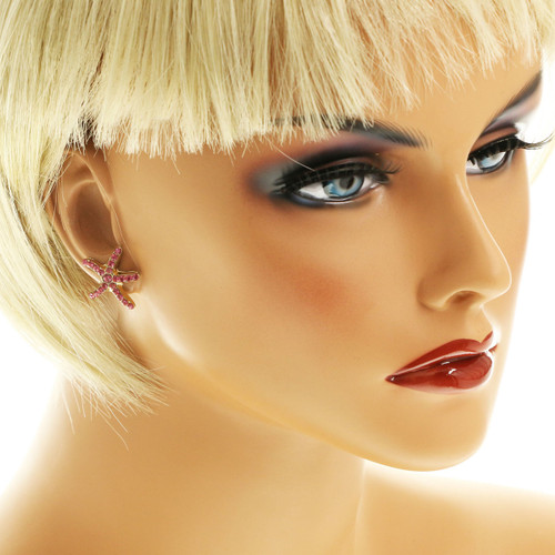 Nautical Starfish Stud-Earrings With Crystal Accents Gold-Tone & Multi-Color 12 Per Package E224C