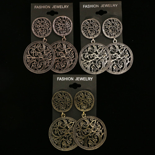 Multi-Color Metal Dangle-Earrings With Crystal Accents 12 Per Package E231GR