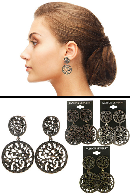 Multi-Color Metal Dangle-Earrings With Crystal Accents 12 Per Package E231GR Multi-Color Metal Dangle-Earrings With Crystal Accents 12 Per Package E231GR