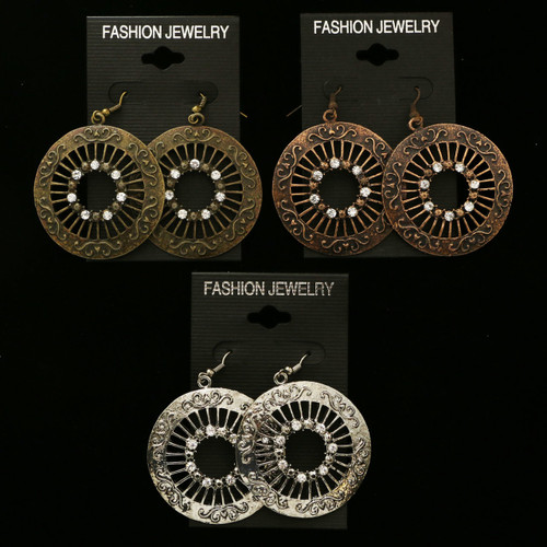 Multi-Color Metal Dangle-Earrings With Crystal Accents 12 Per Package E250GR