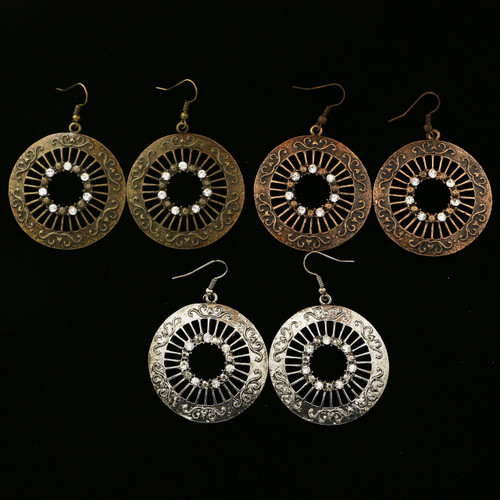 Multi-Color Metal Dangle-Earrings With Crystal Accents 12 Per Package E250GR