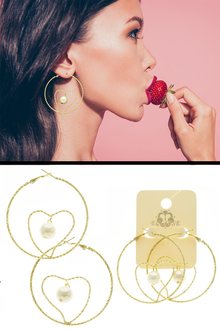Heart Hoop-Earrings Gold-Tone & White 12 Per Package E256 Heart Hoop-Earrings Gold-Tone & White 12 Per Package E256