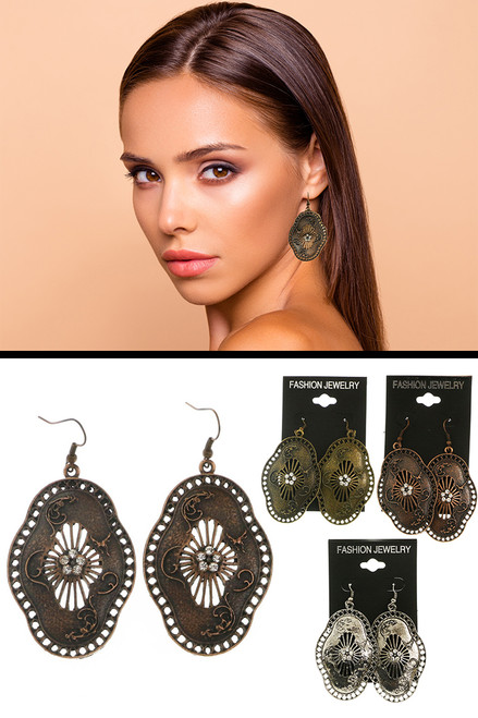 Multi-Color Metal Dangle-Earrings With Crystal Accents 12 Per Package E256GR