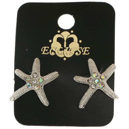 Nautical Starfish Stud-Earrings  With Crystal Accents Silver-Tone 12 Per Package E258A