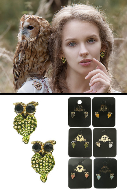 Owls Stud-Earrings With Crystal Accents Multi-Color & Gold-Tone 12 Per Package E262C Owls Stud-Earrings With Crystal Accents Multi-Color & Gold-Tone 12 Per Package E262C
