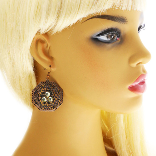 ANTIQUE LOOK OCTAGON WITH CRYSTAL ACCENT E262GR