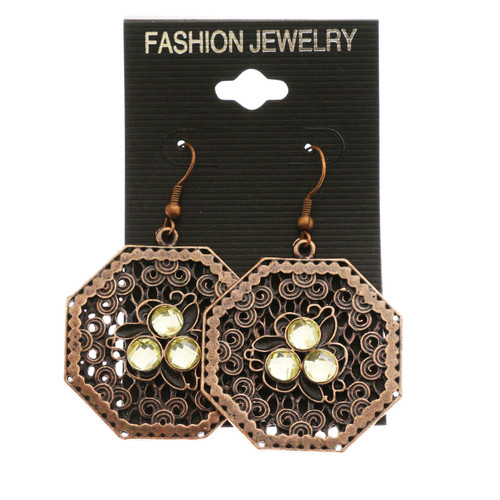 ANTIQUE LOOK OCTAGON WITH CRYSTAL ACCENT E262GR