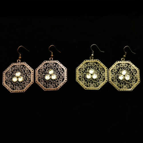 ANTIQUE LOOK OCTAGON WITH CRYSTAL ACCENT E262GR