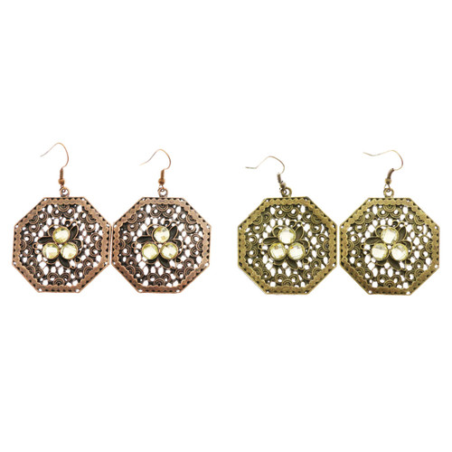 ANTIQUE LOOK OCTAGON WITH CRYSTAL ACCENT E262GR