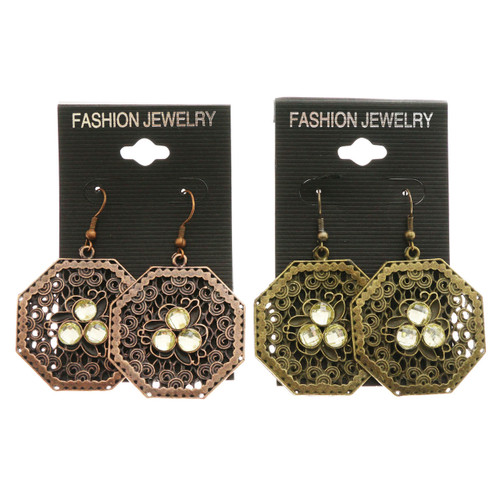 ANTIQUE LOOK OCTAGON WITH CRYSTAL ACCENT E262GR