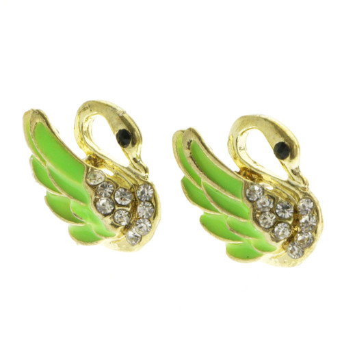 Silver tone swan stud earrings E264