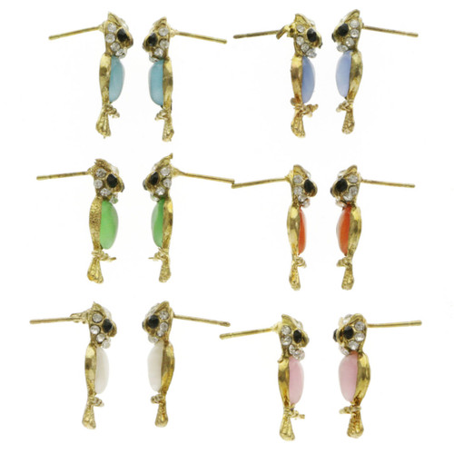 Owls Stud-Earrings With Faceted Accents Multi-Color & Gold-Tone 12 Per Package E278CC