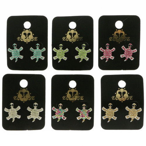 Turtles Stud-Earrings With Crystal Accents Multi-Color & Silver-Tone 12 Per Package E321C