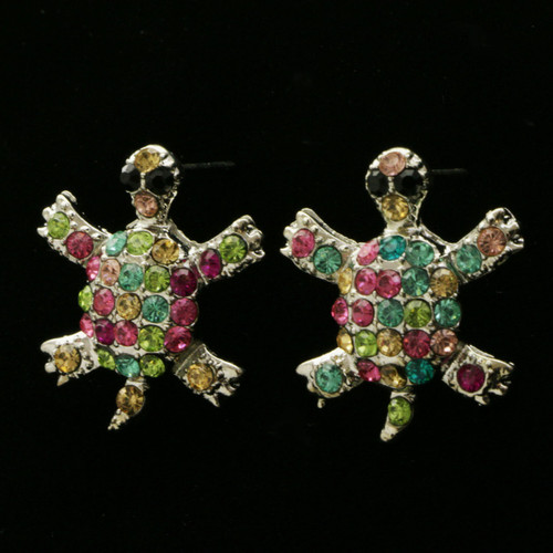 Turtles Stud-Earrings With Crystal Accents Multi-Color & Silver-Tone 12 Per Package E321C