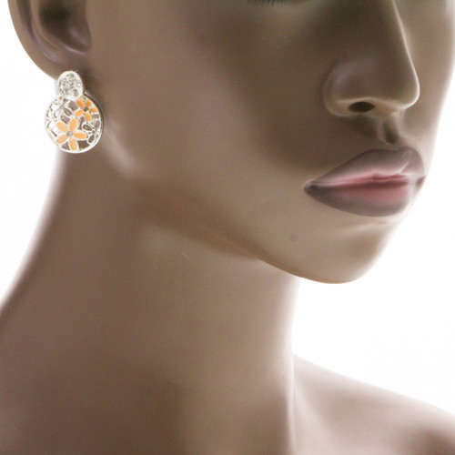 Flowers Dangle-Earrings With Rhinstone Accents Silver-Tone & Multi-Color 12 Per Package E334C