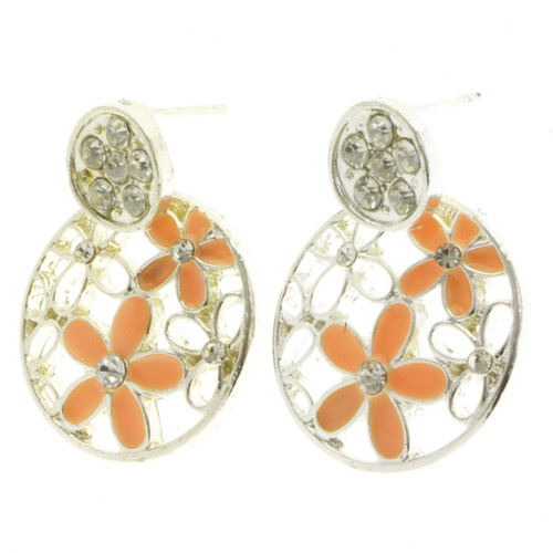 Flowers Dangle-Earrings With Rhinstone Accents Silver-Tone & Multi-Color 12 Per Package E334C