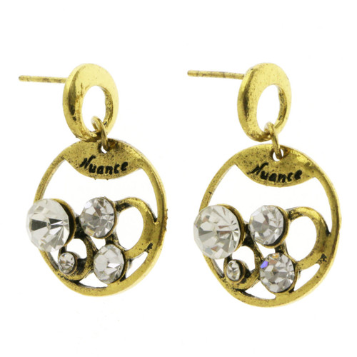 Antique gold and silver tone circle dangle earrings E340B