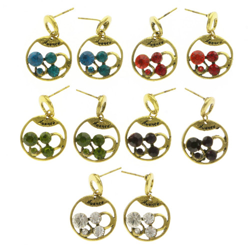 Antique gold and silver tone circle dangle earrings E340B