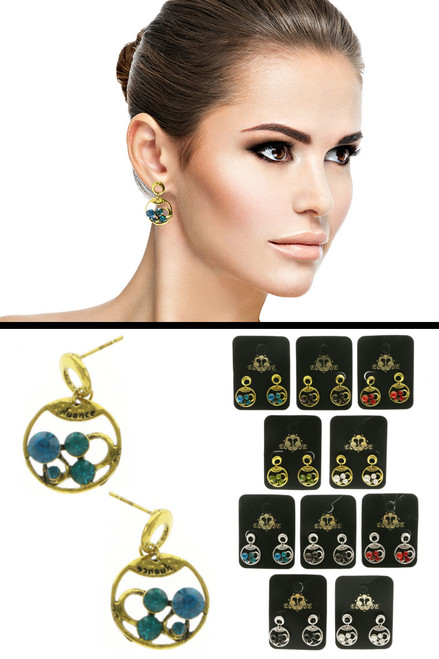 Antique gold and silver tone circle dangle earrings E340B