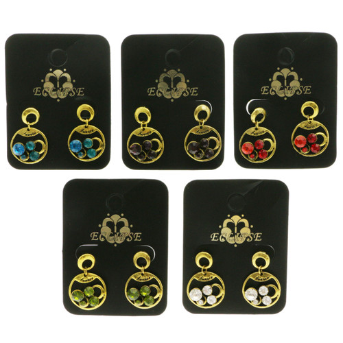 Antique gold and silver tone circle dangle earrings E340B