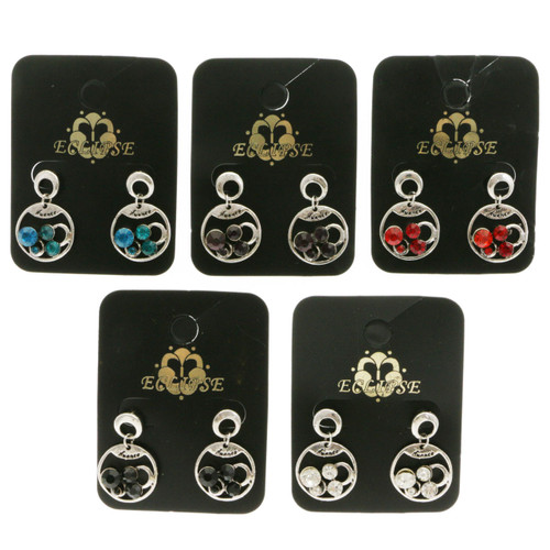 Antique gold and silver tone circle dangle earrings E340B