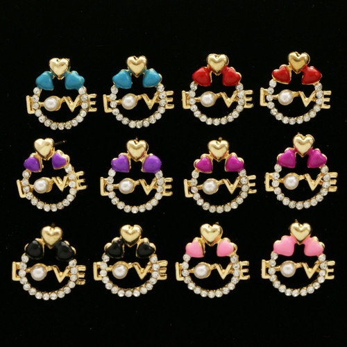Love Earrings with assorted colored heart accents E341C
