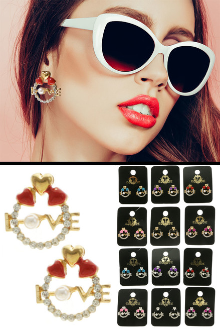 Love Earrings with assorted colored heart accents E341C