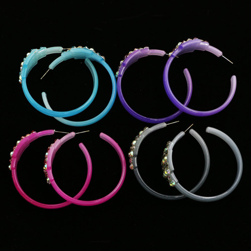 Ombre AB Finish Cross Dangle-Earrings With Crystal Accents Multi-Color & Silver-Tone 12 Per Package E4517C