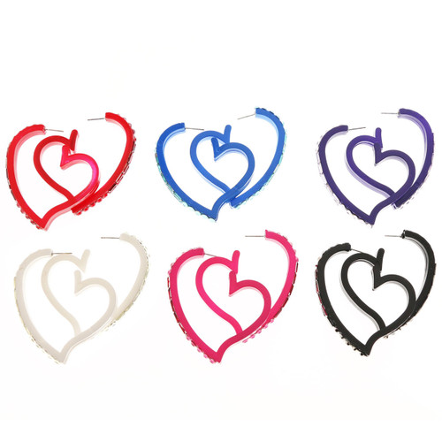 Heart Dangle-Earrings With Crystal Accents  Multi-Color 12 Per Package E4541C