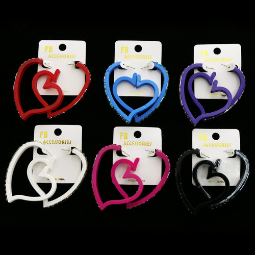 Heart Dangle-Earrings With Crystal Accents  Multi-Color 12 Per Package E4541C