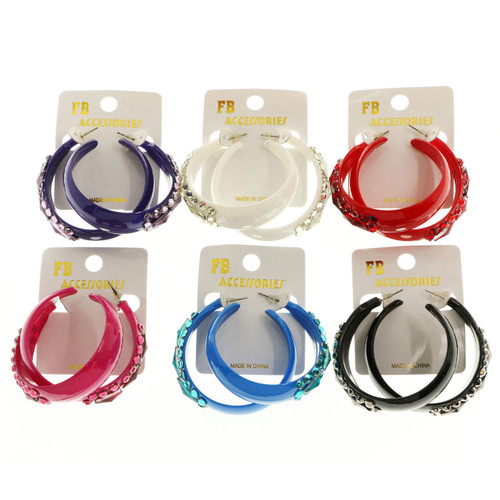 Multi-Color Acrylic Dangle-Earrings With Crystal Accents 12 Per Package E4542C