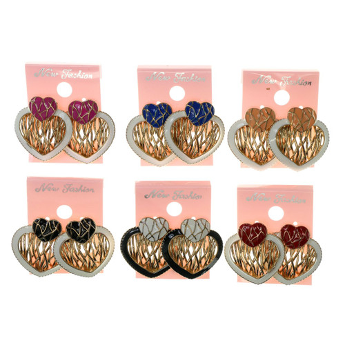 Heart Stud-Earrings Gold-Tone & Multi-Color 12 Per Package E46BW