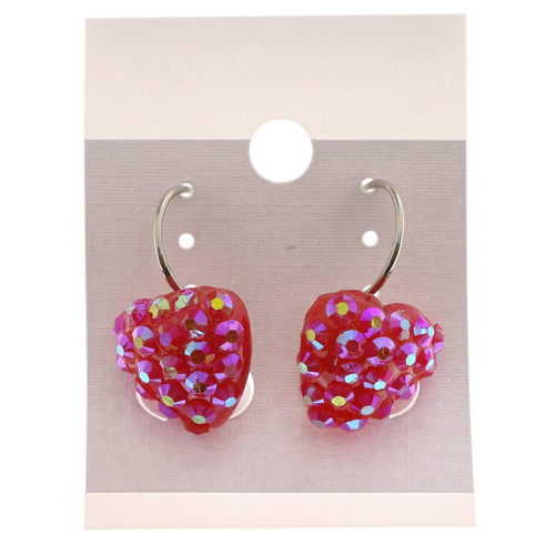 AB Finish Heart Dangle-Earrings With Bead Accents Multi-Color & Silver-Tone 12 Per Package E4712C