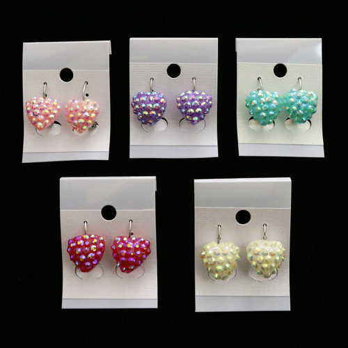 AB Finish Heart Dangle-Earrings With Bead Accents Multi-Color & Silver-Tone 12 Per Package E4712C