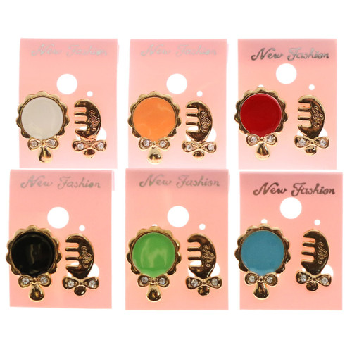 Mirror Comb Stud-Earrings With Crystal Accents Multi-Color & Gold-Tone 12 Per Package E48GC