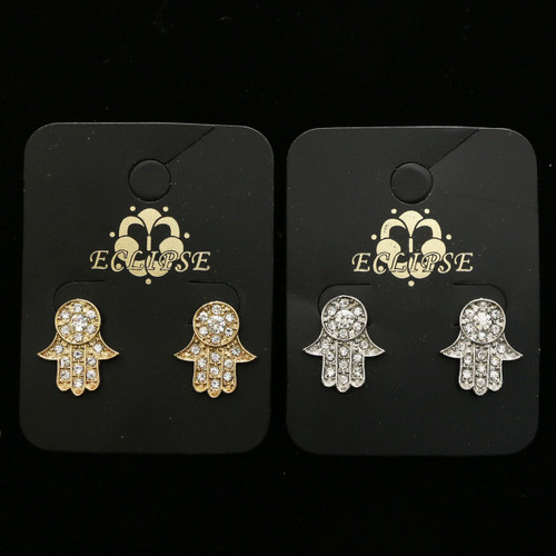 Hand Hamsa Hand of Fatima Stud-Earrings With Crystal Accents Dual-Tone 12 Per Package E49B