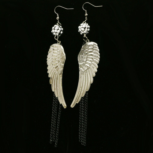 Wings Dangle-Earrings Silver-Tone & Multi-Color 12 Per Package E5010A