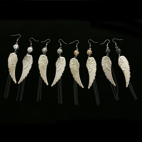 Wings Dangle-Earrings Silver-Tone & Multi-Color 12 Per Package E5010A